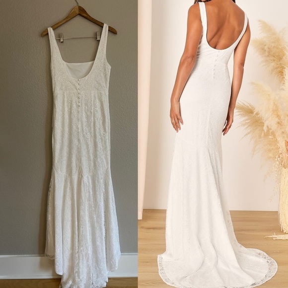 NWOT Eternal Happiness White Lace Square Neck Mermaid Maxi Dress - Picture 3 of 8